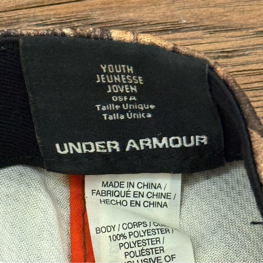 Under Armour Kids Woodland Camo Hat with Orange Logo - Picture 3 of 3